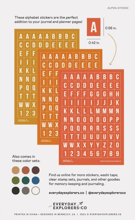 Everyday Explorers Co - Golden Hour - Alphabet Sticker Sheets