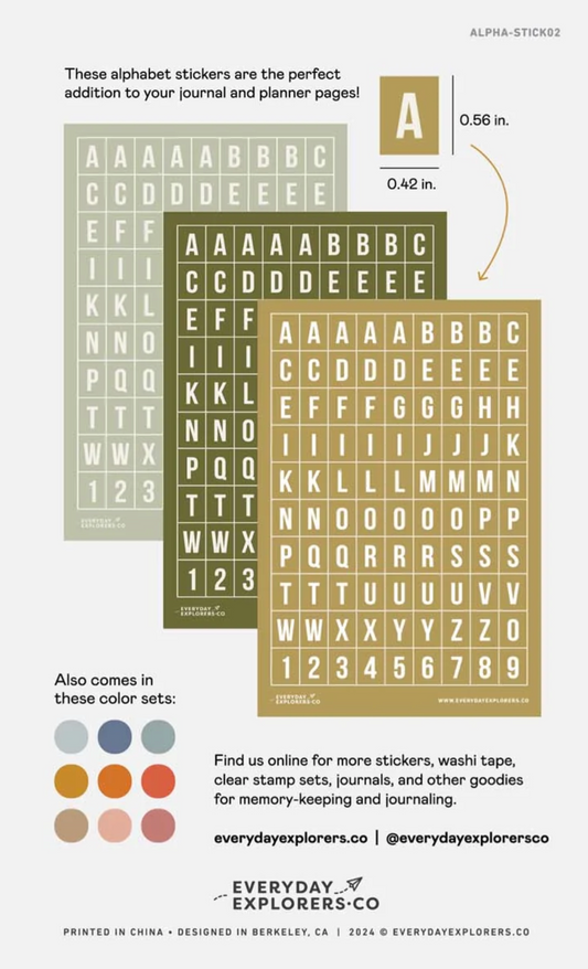 Everyday Explorers Co - Simply Sage - Alphabet Sticker Sheets