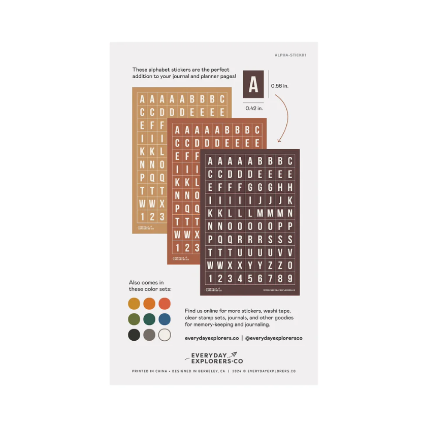 Everyday Explorers Co - Coffee & Cocoa - Alphabet Sticker Sheets