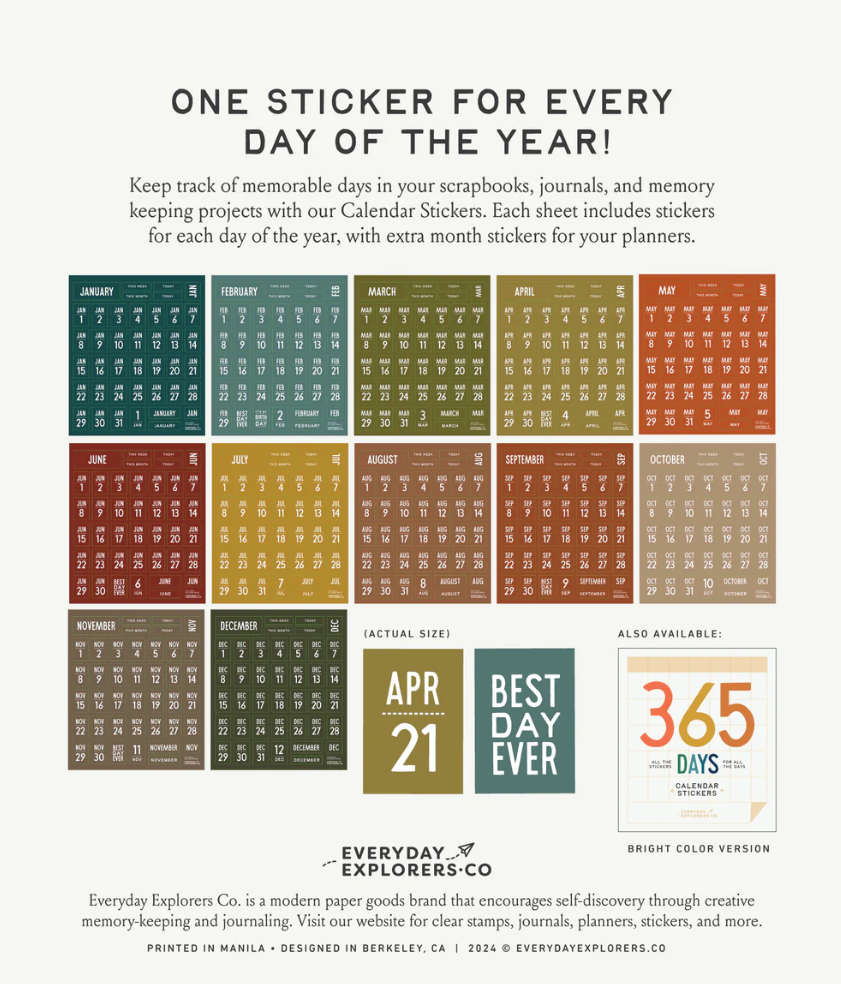 Everyday Explorers Co - 365 Days - Calendar Sticker Book - (Neutral Colors)