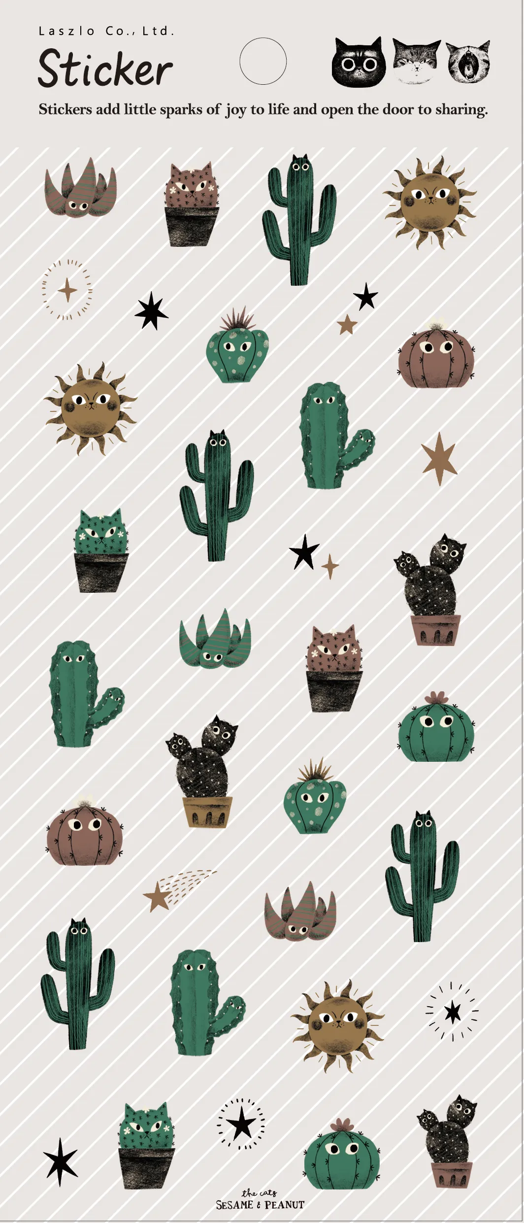the cats SESAME & PEANUT - Cactus Cats - Sticker Sheet