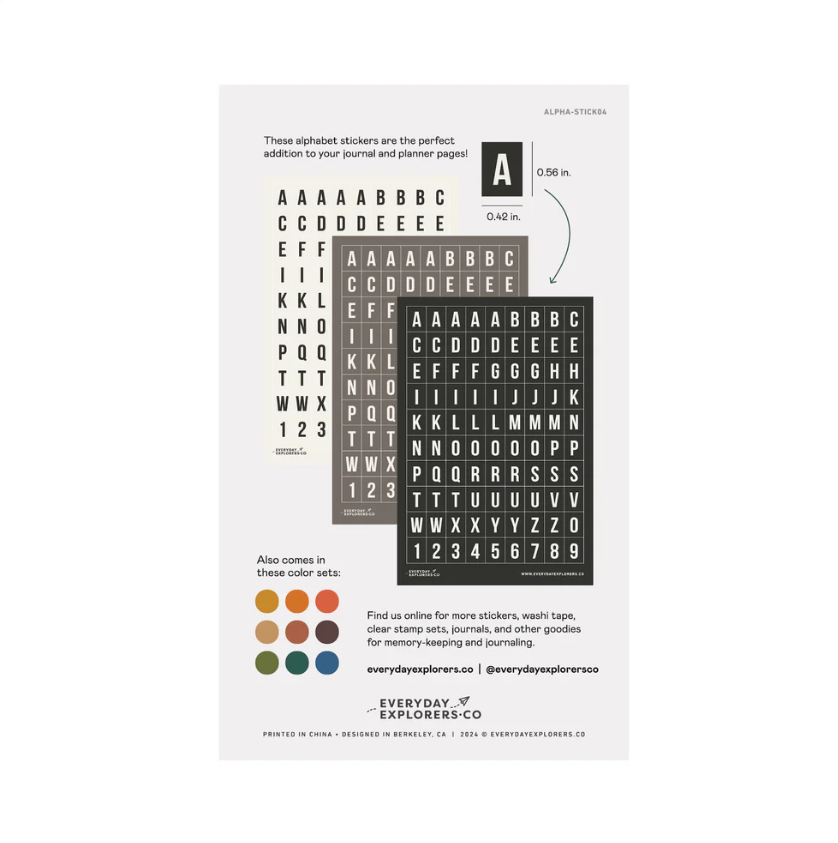 Everyday Explorers Co - Monochrome - Alphabet Sticker Sheets