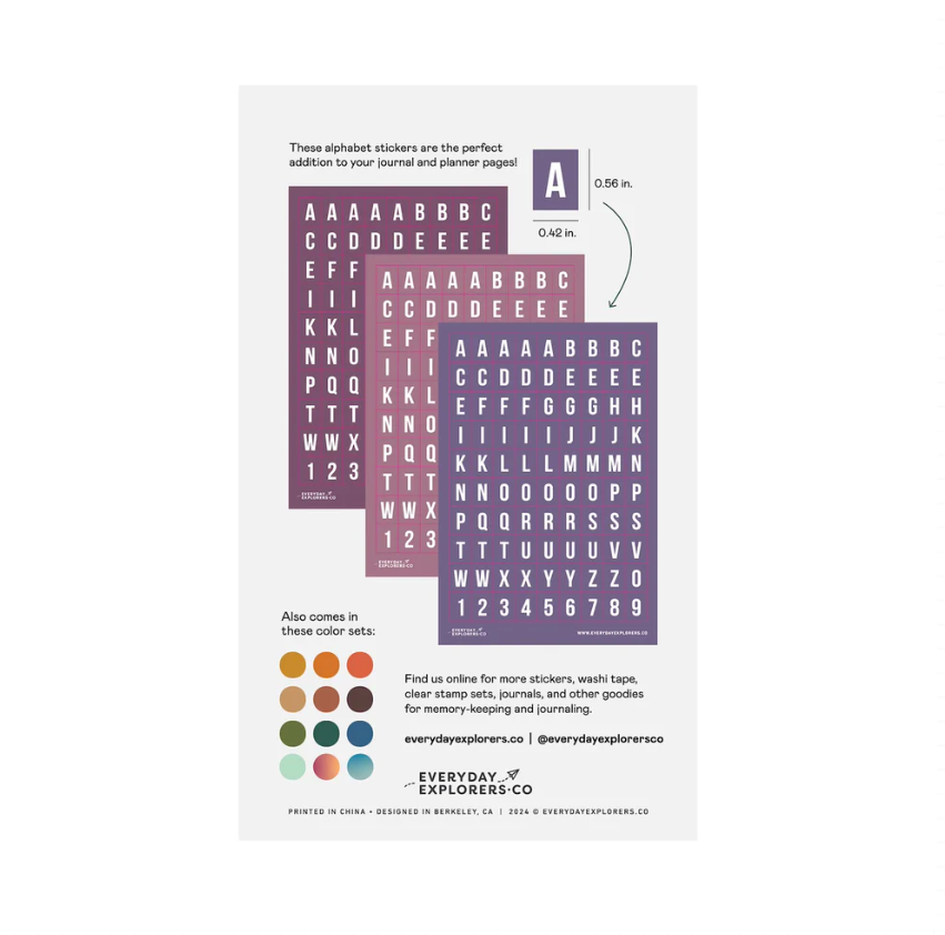 Everyday Explorers Co - Purple Haze - Alphabet Sticker Sheets