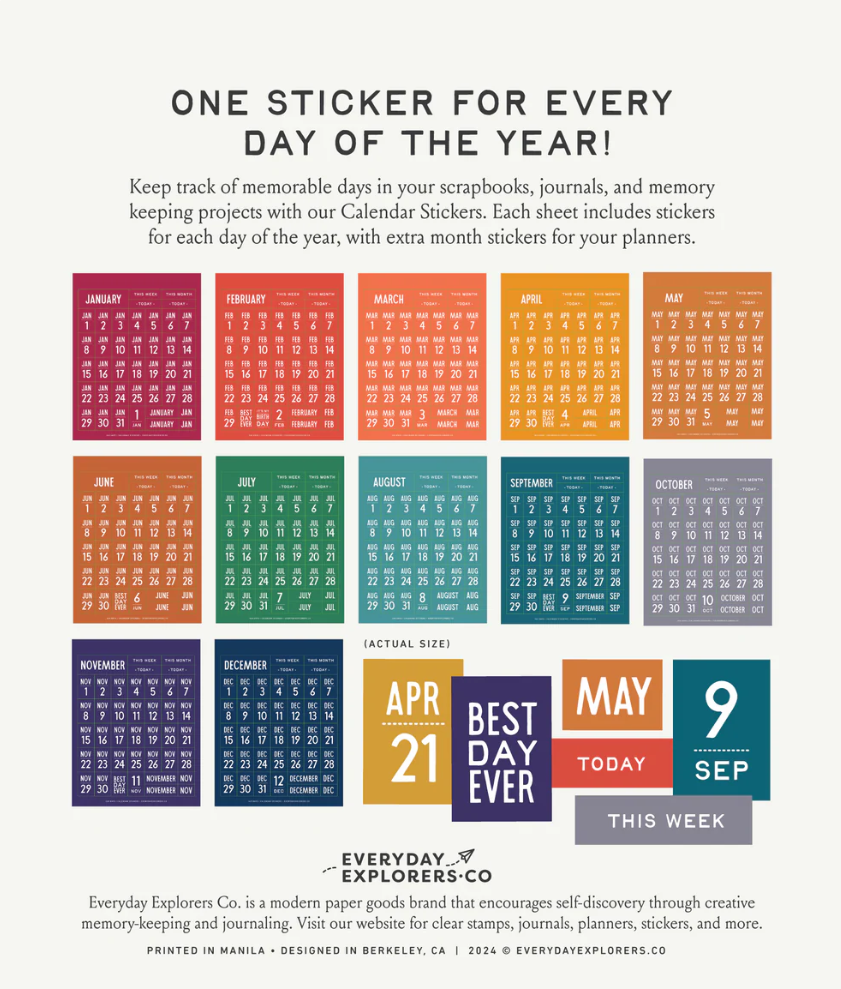 Everyday Explorers Co - 365 Days - Calendar Sticker Book - (Bright Colors)