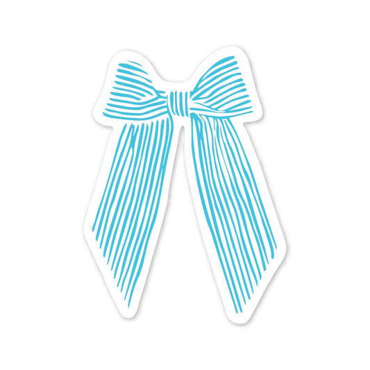 MELLOWWORKS - Aqua Blue Striped Bow - Vinyl Sticker